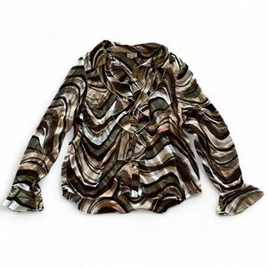 90s Does 70s Jaclyn Smith Earthy Tones Swirl Blouse